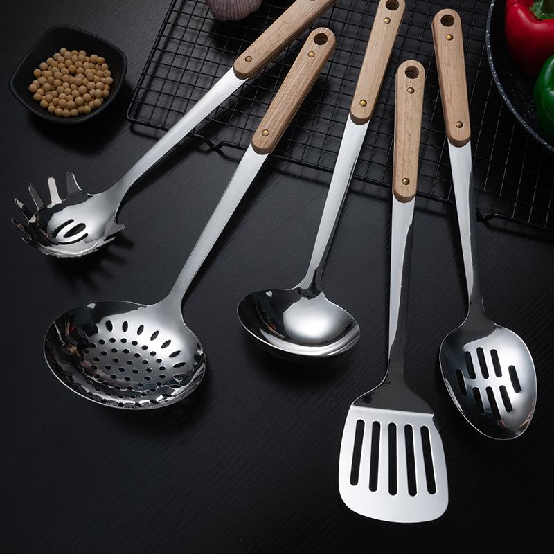 HANYANG Лопатка из нержавеющей стали, кухонная утварь, лопаточка с деревянной ручкой, кухонная лопатка