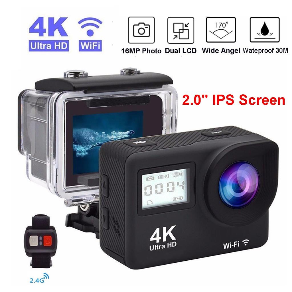 Уличная 4K 24FPS 16MP экшн-камера с двойным IPS-экраном, WiFi, водонепроницаемая, профессиональная спортивная DV-камера с креплением на шлем и пультом дистанционного управления, веб-камера