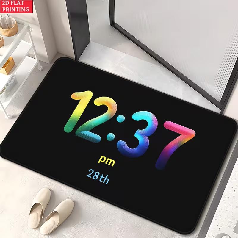 Modern Digital Clock Door Mat with Temperature Function Bedroom Kitchen Bathroom Entrance Home Decoration Mat Design Carpets