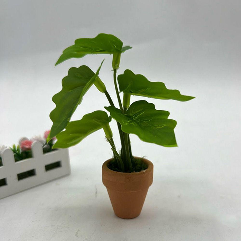 Mini Simulation Green Plants Plastic Colorful Taro Green Plant Miniature Dollhouse Decorations