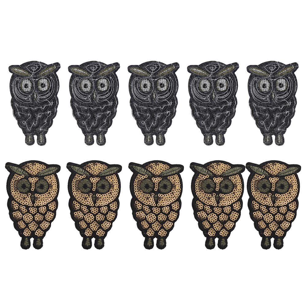 10pcs Owl Embroidered Patch Gold Little Animal Owl Clothes Applique Badge for Clothes Dress Bag