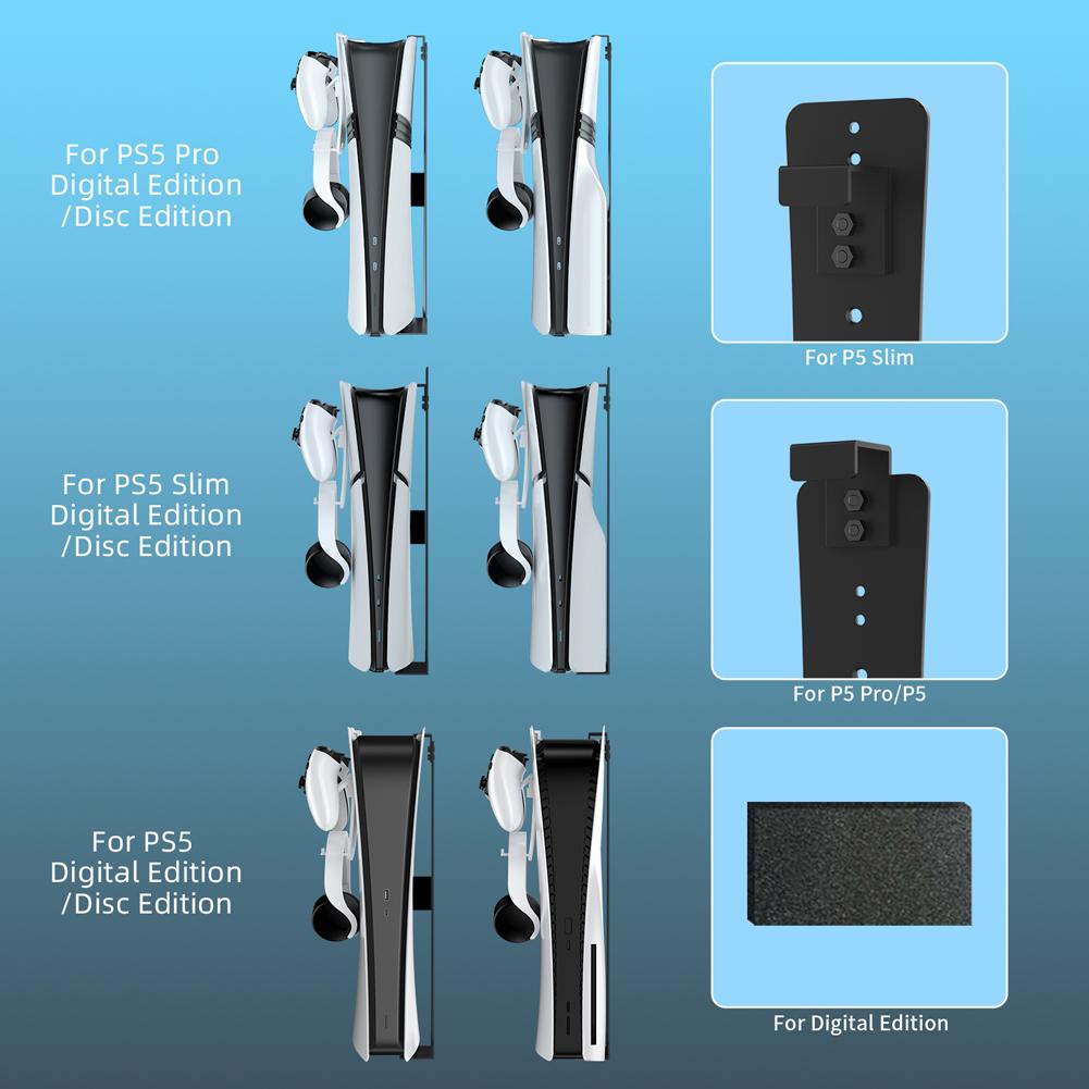 Настенное крепление, предназначенное для всех моделей PS5, с крючком для подвешивания контроллера и гарнитуры для консолей PlayStation 5 Series с дисководом/цифровых консолей