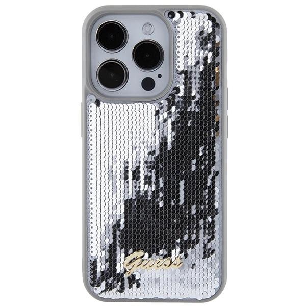 Etui Guess Sequin Script Metal Na Iphone 15 Pro - Srebrne