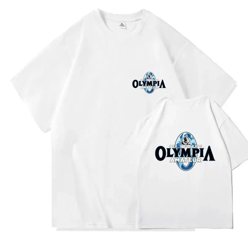 Лето 2025 OLYMPIA Мужская хлопковая футболка с коротким рукавом для спортзала Мужская повседневная футболка с круглым вырезом Мужская высококачественная футболка оверсайз Топы Одежда
