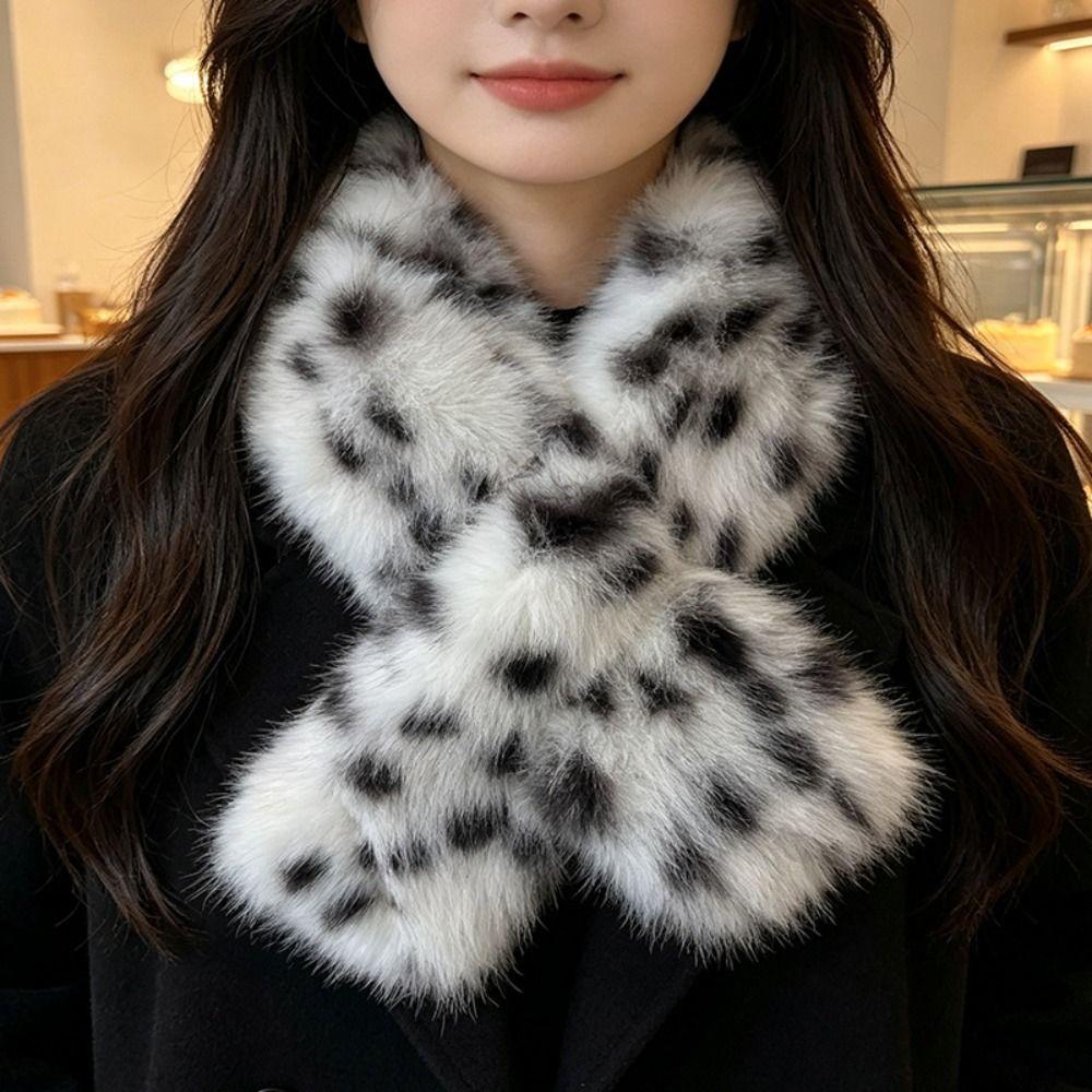 Crossover Pull Through Scarf Leopard Print Winter Neck Warmer New Plush Neck Scarf Daily Outfits