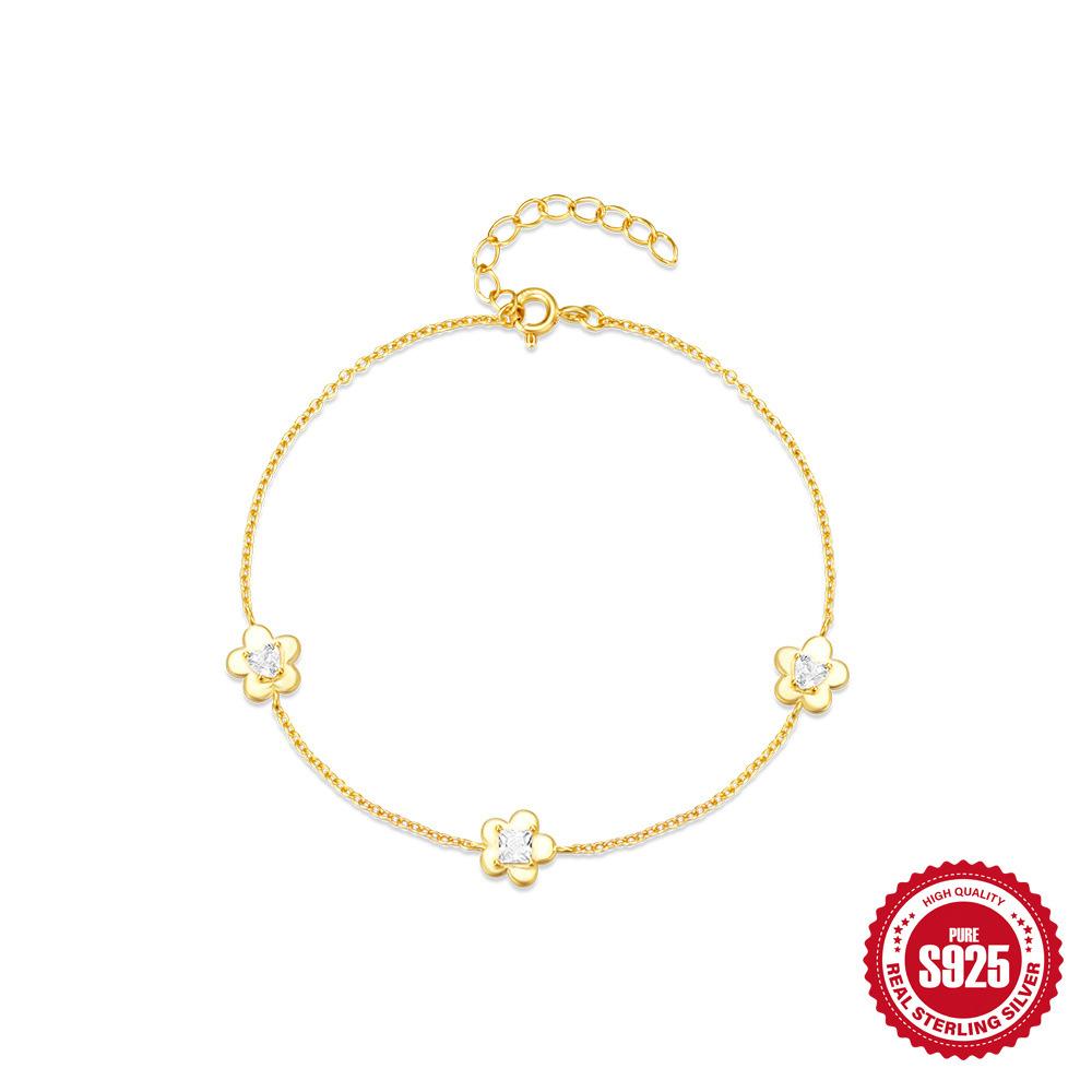 Изысканный браслет с квадратным цветком с пятью лепестками и цирконом любви, женская мода, трендовый, из стерлингового серебра S925, классический женский браслет