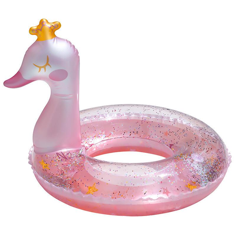 Shiny Pink Swan Inflatable Crown Swim Ring Cartoon Design For Adults Swimming Activities