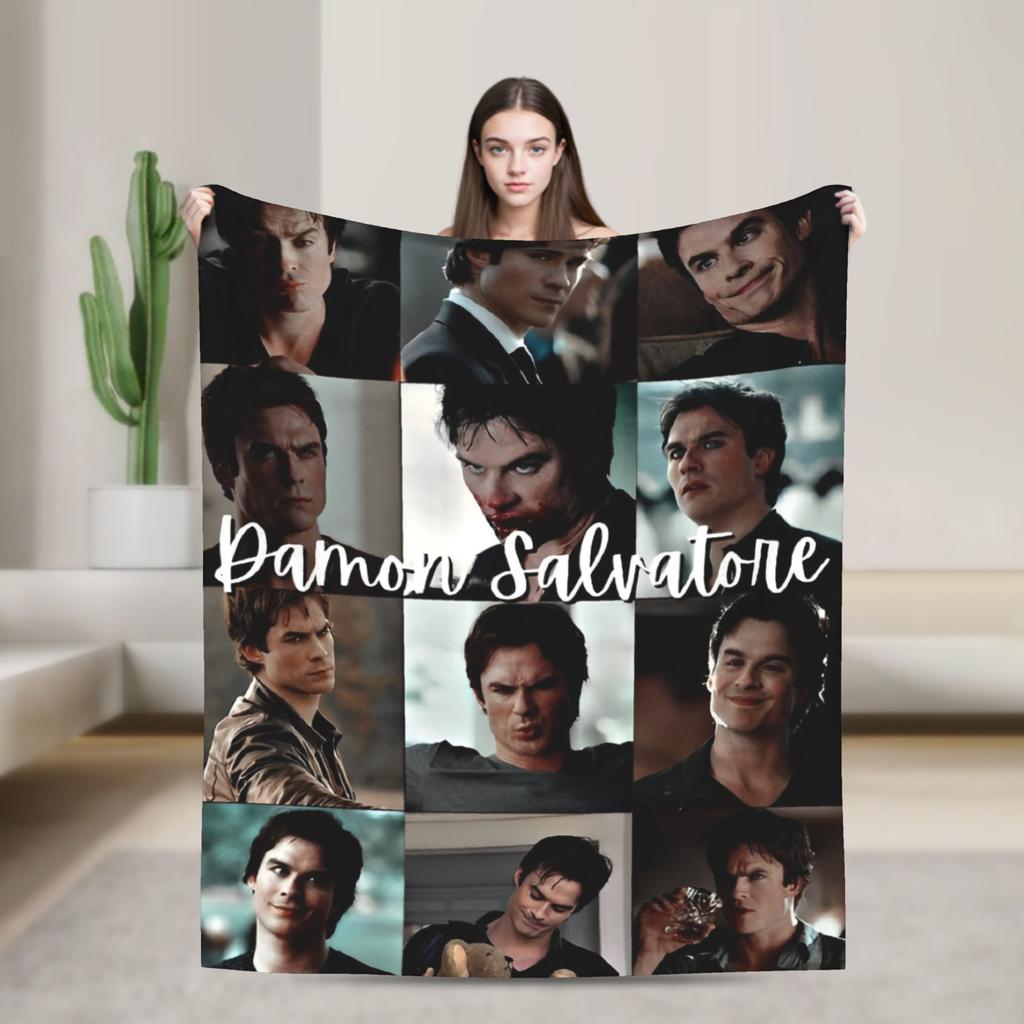 The Vampire Diaries Damon salvatore Blanket Print Plush Throw Blanket For Home Decor Travel Office Flannel Bedspread Bed Cover