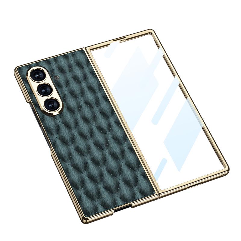 Роскошный кожаный чехол Samsung ZFold7 с ромбовидной текстурой и встроенной защитной пленкой для экрана