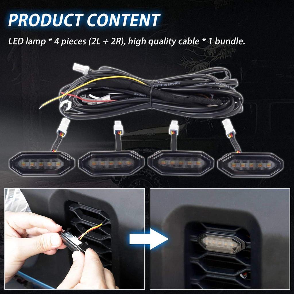 Подходящие для низкопрофильных модов, эти двухцветные светодиодные фонари решетки белого и желтого цвета разработаны для новых моделей Jimny JB64/JB74.