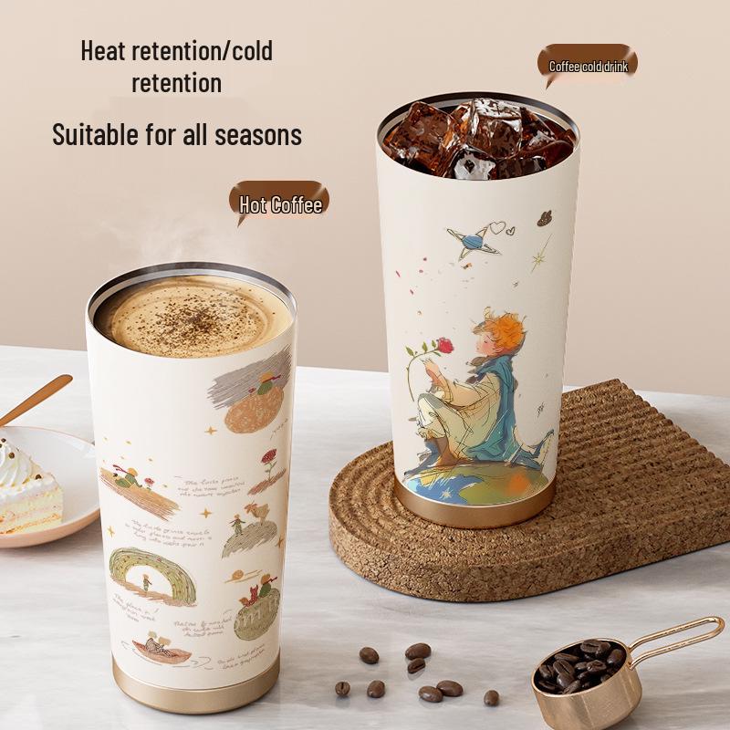 Термокружка из нержавеющей стали 316 для детей «Маленький принц» с трубочкой - Портативная версия, Кофейная и Подарок на день рождения