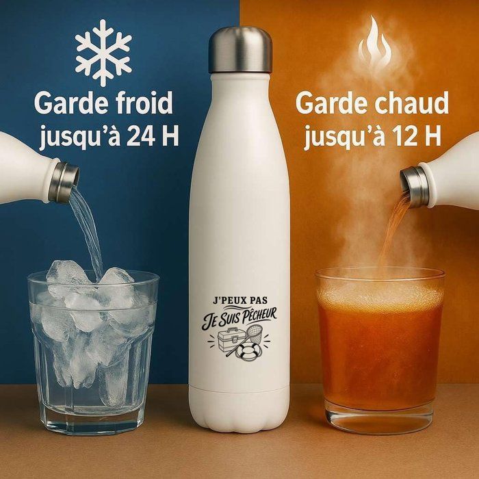 Gourde Isotherme J’peux pas je suis Pêcheur J'peux pas minimaliste | Bouteille Inox Double Paroi 500 ml Froid 24 h Chaud 12 h