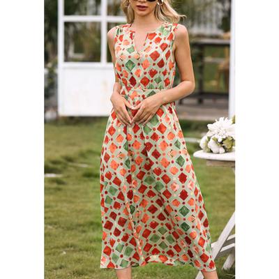 Повседневное платье для женщин без рукавов, солнечное струящееся летнее пляжное платье, платья с V-образным вырезом и трапециевидной линией