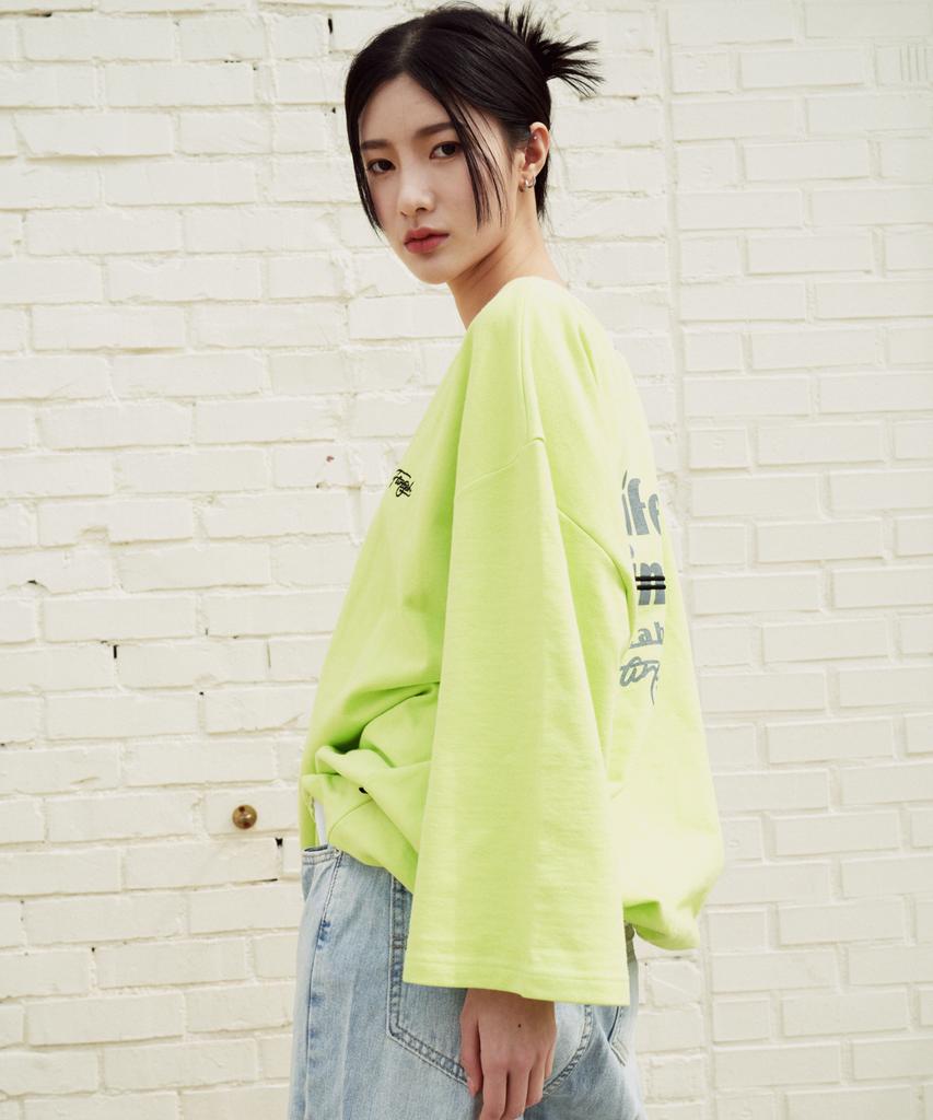 FANGOH St-3/4 Sleeve Slit V-Neck Sweatshirt Lime