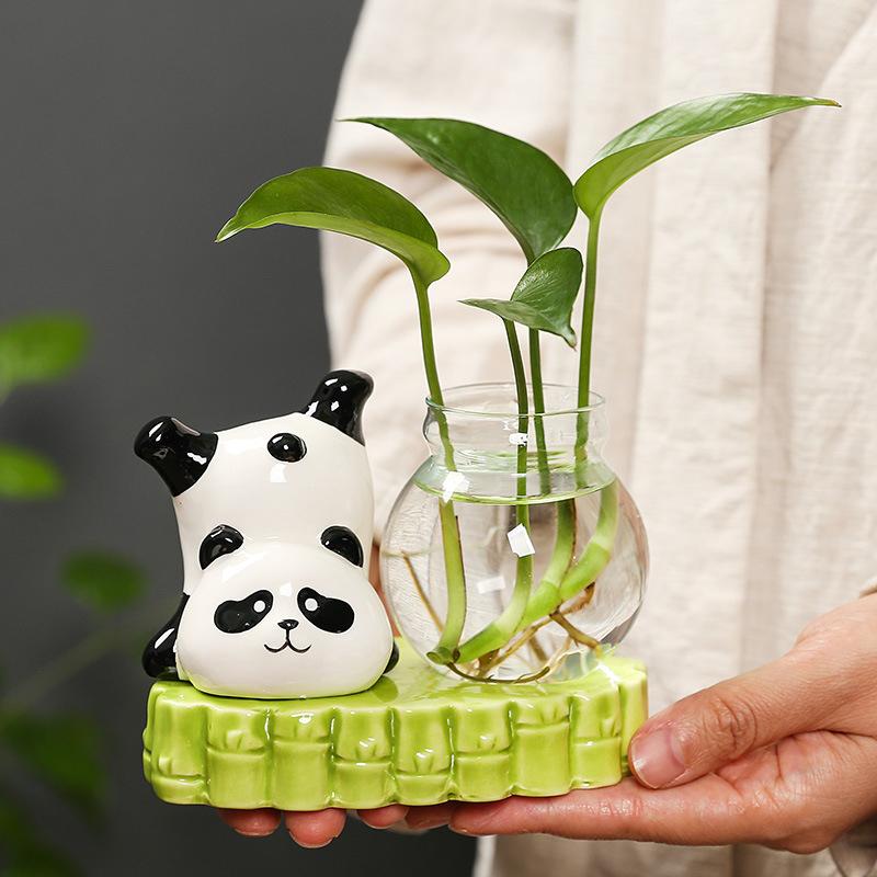 Керамика Цветочные композиции Украшения Стеклянное искусство DIY Цветочные сосуды Креативная панда Гидропонная ваза Милые украшения для дома