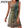 JPNTKY Women's Fashion Summer Spring Floral Print Sleeveless V-Neck Casual Dresses
