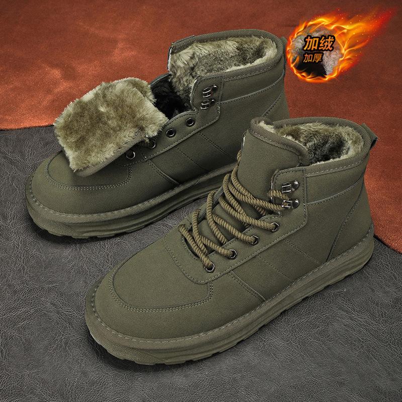Snow Boots Men's Winter Velvet Thickened Warm High-top Lace-up Cotton Shoes Fashion Casual Xie Bread Shoes Tooling Trendy Shoes