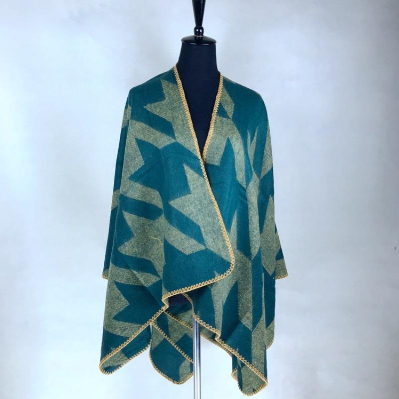 Осенне-зимняя утолщенная теплая накидка, универсальная шаль-шарф из имитации кашемира в клетку жаккардового плетения, женская