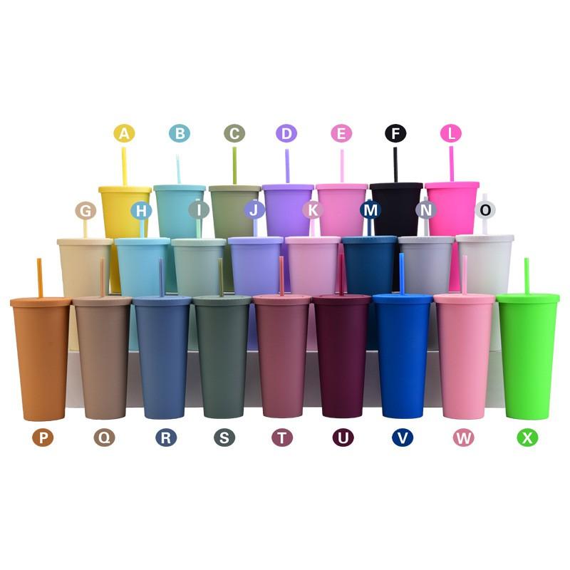 Double Wall Plastic Tumbler With Straw 24oz Large Capacity Matte Finish Travel Cup Office Home Car Outdoor
