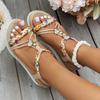 Boho Style Sandals for Women Low Heel Thick Soled Braided Hollow Casual Shoes For Outdoor Wear