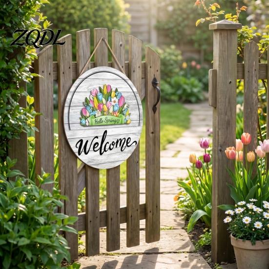 Interchangeable Seasonal Decorations Welcome Sign for Front Door, 12 Inch Round Wood Hanging Housewarming Gift For New Home with 15/16 Holiday