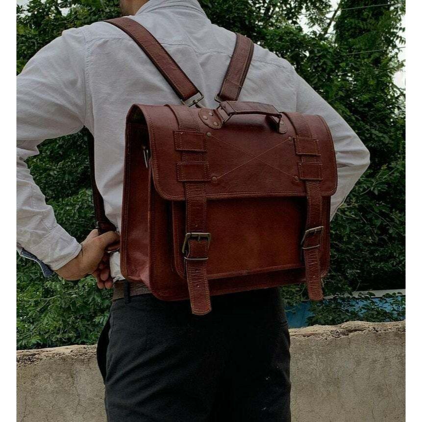 Рюкзак из натуральной козьей кожи ручной работы, трансформируемый сумка для ноутбука