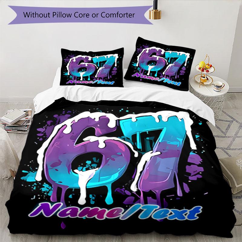 3PC Custom Name Purple Blue Drips Bedding Set Printed Bedding Set Duvet Cover Closure Includes 1 Duvet Cover & 135 Pillowcases for Bedroom