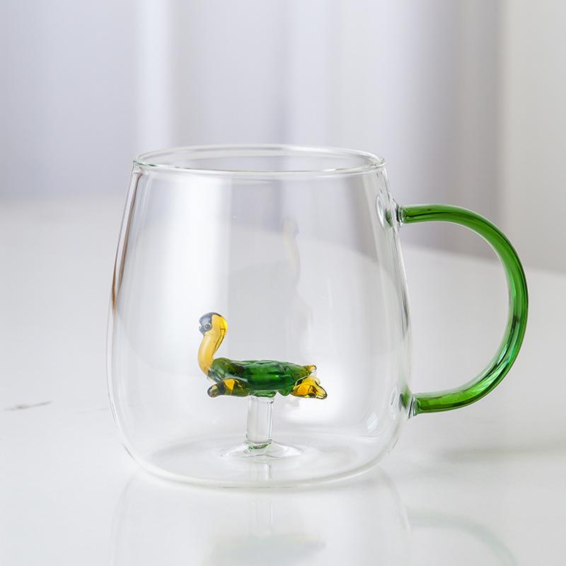 3D Cartoon Animal Glass Cup with Colored Handle - High Borosilicate Household Gift