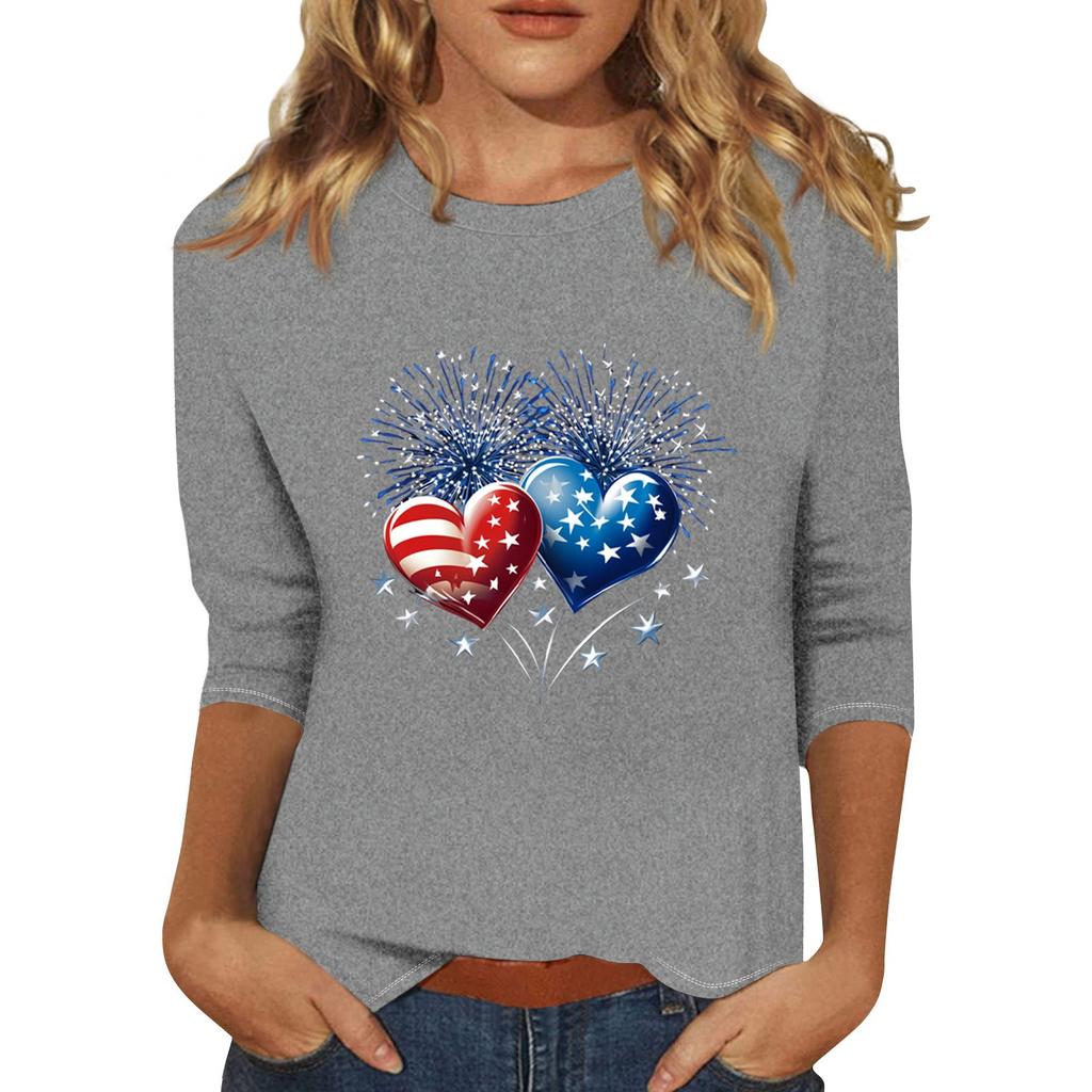 Women's Print Round Neck Top With Three Quarter Sleeves T-Shirt Three Quarter Sleeves T-Shirt