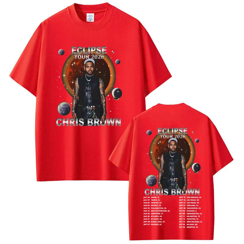 Rapper Chris Brown Eclipse Tour 2026 Концертная Футболка Подарки для фанатов Унисекс Женская Мода Хип-Хоп Футболка Хлопок Повседневные Оверсайз Футболки