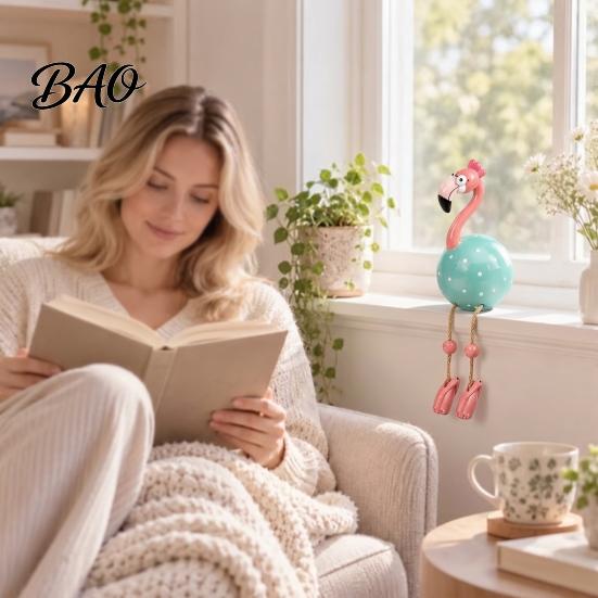 Tropical Garden Decor Cute Dangle Leg Flamingo Figurine, Polka Dot Statue, Whimsical Figurine Resin Home Ornament for Indoor Outdoor Patio Yard Shelf