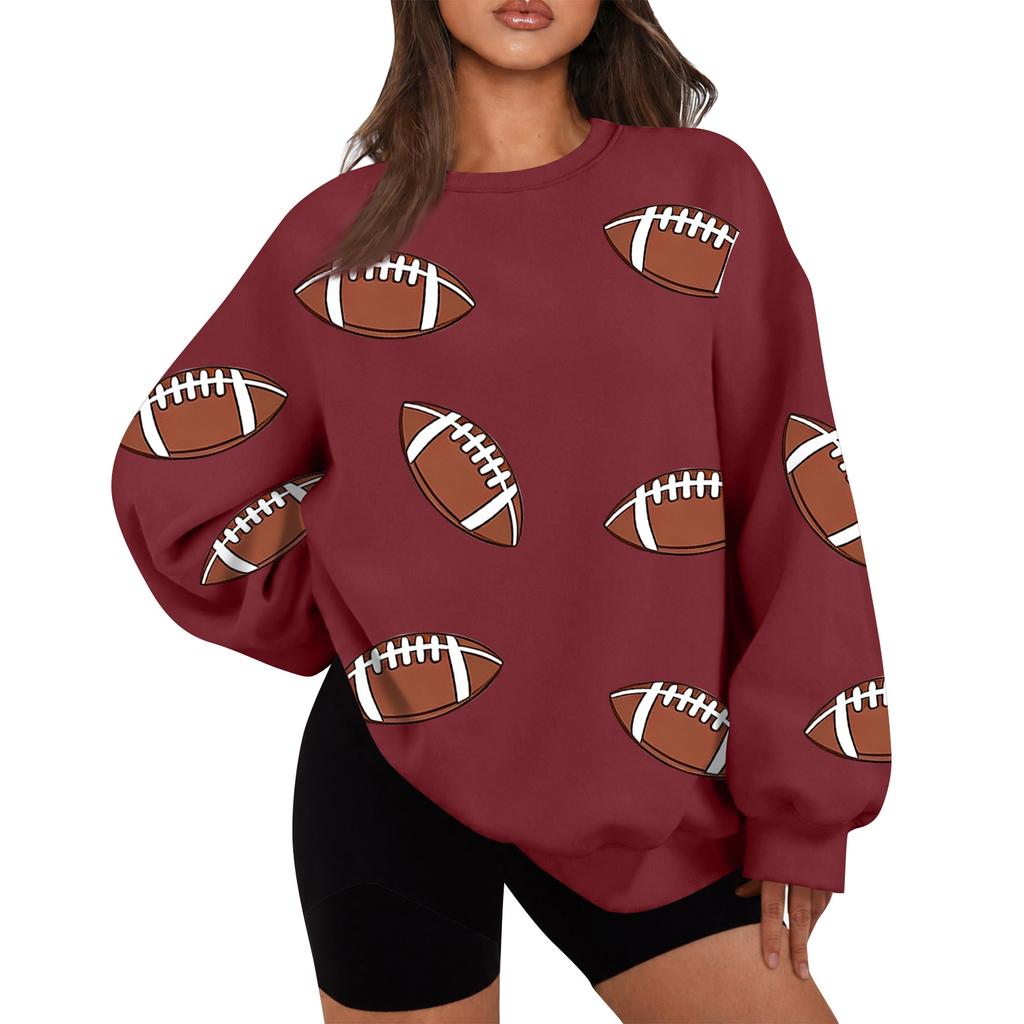 Women's Baseball Sweatshirt Crewneck Long Sleeve Pullover with Football Print