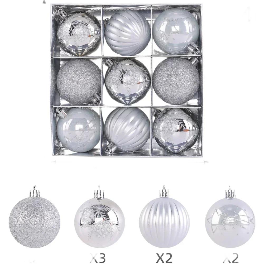 Christmas Ornaments Set 9 Pieces Hand Painted with Metallic Finish Suitable for Window Display and Holiday Home Decoration