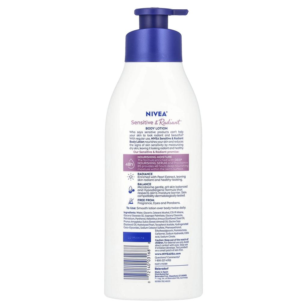Sensitive & Radiant Body Lotion, Fragrance Free, 500 Ml (16.9 Fl Oz)