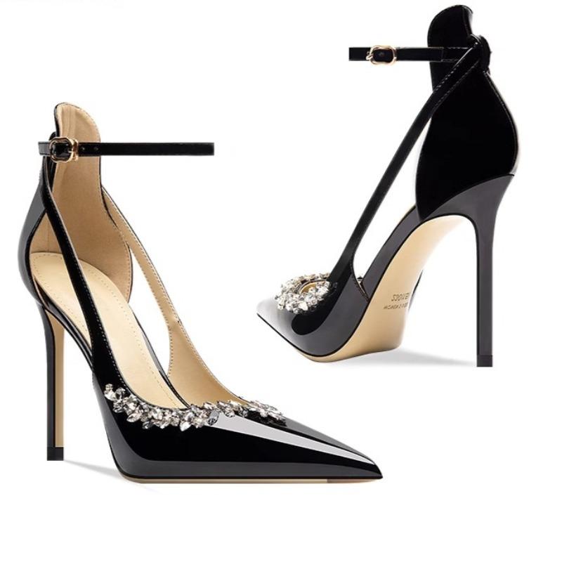 Весенние Новые Туфли-лодочки на Тонком Каблуке для Женщин Остроносые с Мелким Вырезом Стразы с Нескользящей Износостойкой Подошвой на Высоком Каблуке