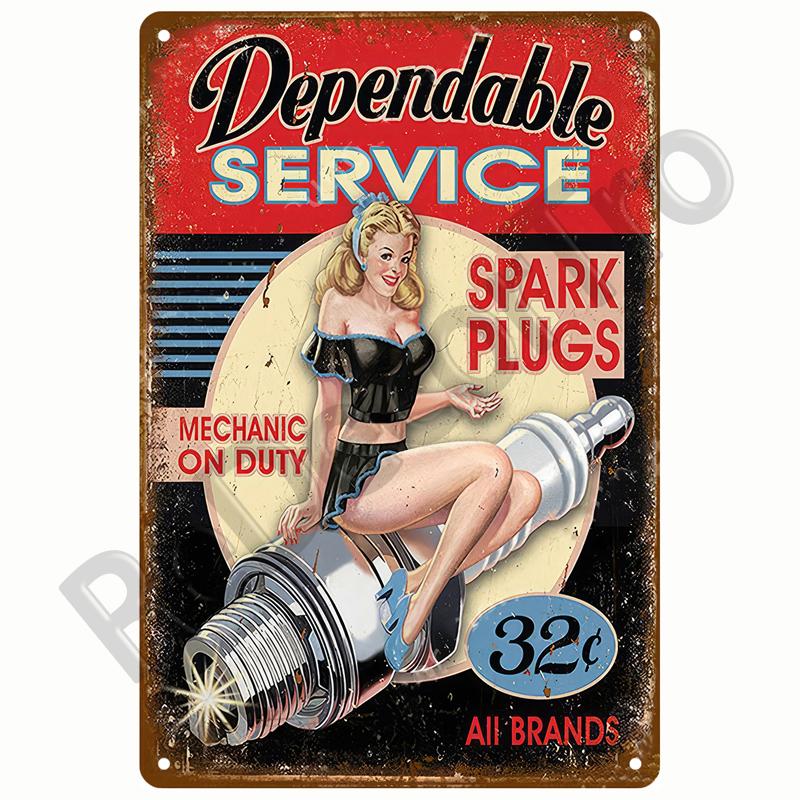 Vintage Decor Tin Sign Decorative Plaque Metal Sign Garage Gas Oil Spark Plug Tyre Service Man Cave Club Bar Home Wall Decor Art