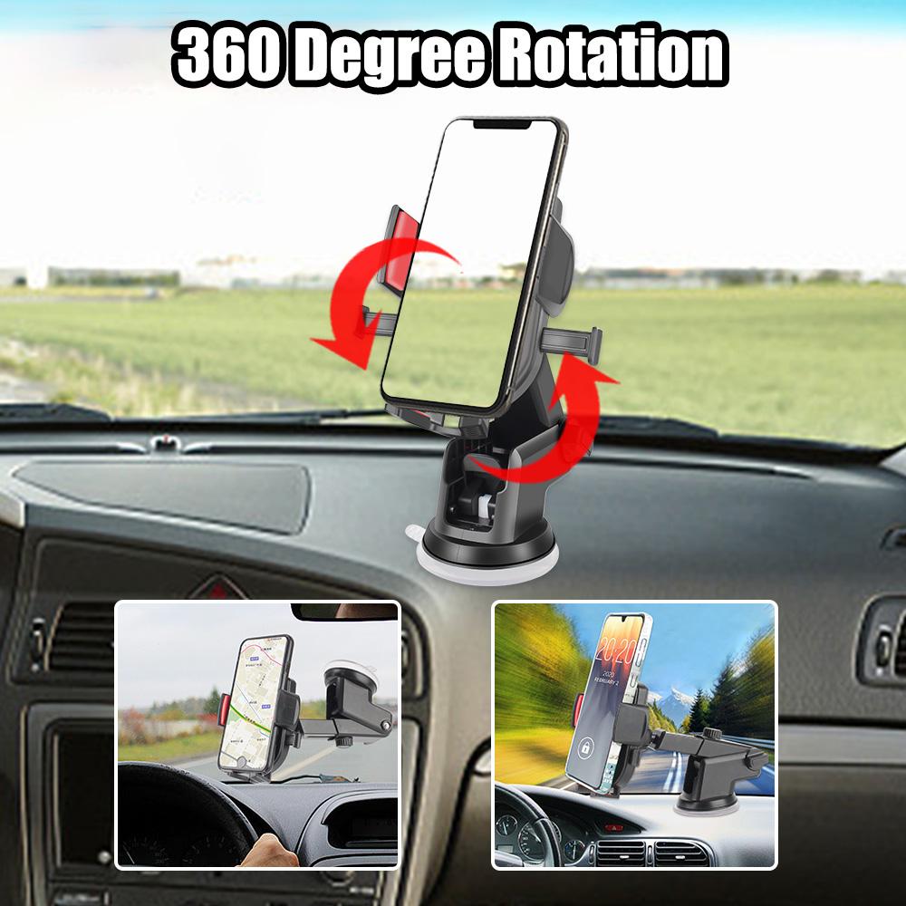 Car Phone Holder With Suction Cup 360 Degrees Rotatable For 66-84mm Width Mobile Phone Stand Stretching GPS Navigation Support