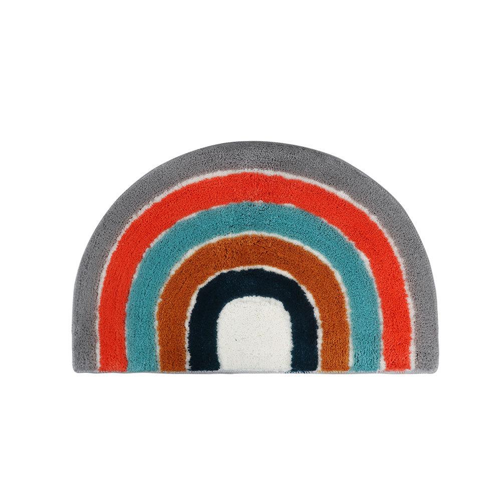 Outside The Door, Semi-round Rainbow Cartoon Floor Mat, Door Mat, Toilet Non-slip Floor Mat, Bathroom, Absorbent Decorative Mat, Carpet, Bathroom