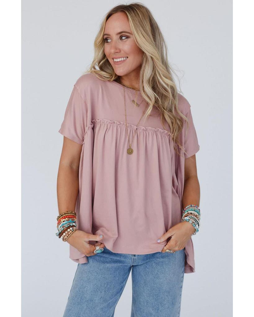 Azura Exchange Светло-розовая свободная футболка-бэбидолл с оборками