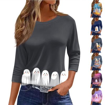 Женский топ с круглым вырезом, рукавом 3/4 и принтом