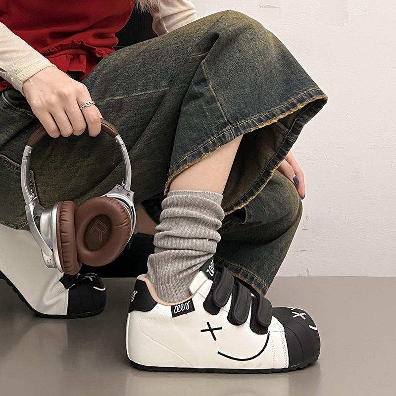 [Fanfna] Velcro big head shoes women's platform heightening bread shoes women's casual board shoes sports shoes little white shoes