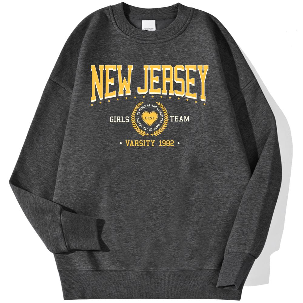 New Jersey Team Varsity 1982 Printed Man Толстовки Осенние Теплые Повседневные Толстовки Harajuku Свободный Пуловер Модная Флисовая Одежда