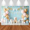 LS Happy Birthday Backdrop Photography Balloons Flower Bear Party Supplies Decor Child Baby Shower Photo Background Banner