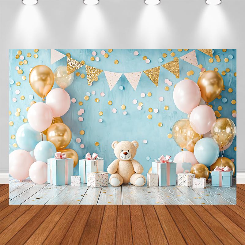 LS Happy Birthday Backdrop Photography Balloons Flower Bear Party Supplies Decor Child Baby Shower Photo Background Banner