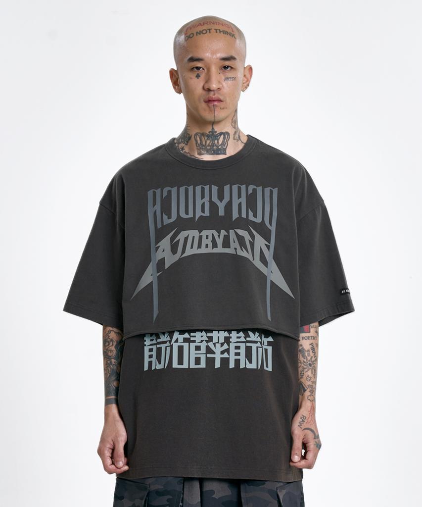AJOBYAJO [Pba] Arch Logo Washed Layered T-Shirt [Charcoal]
