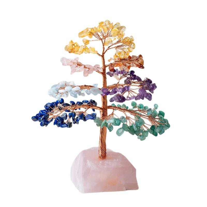 Natural Crystal Wealth Tree Colorful Crushed Stones Life Tree Crystal Stone Base Desktop Decoration Crystal Tree