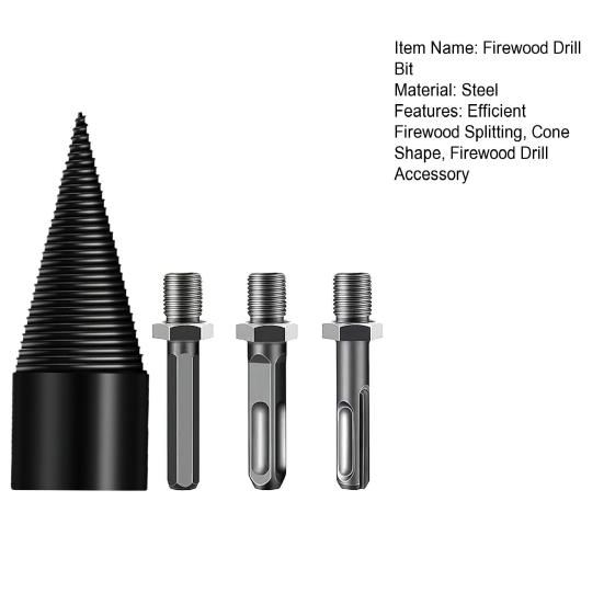 32-миллиметровое сверло по дереву с 3 ручками, съемное стальное сверло для колки дров, конусообразное сверло для колки дров для электрической дрели