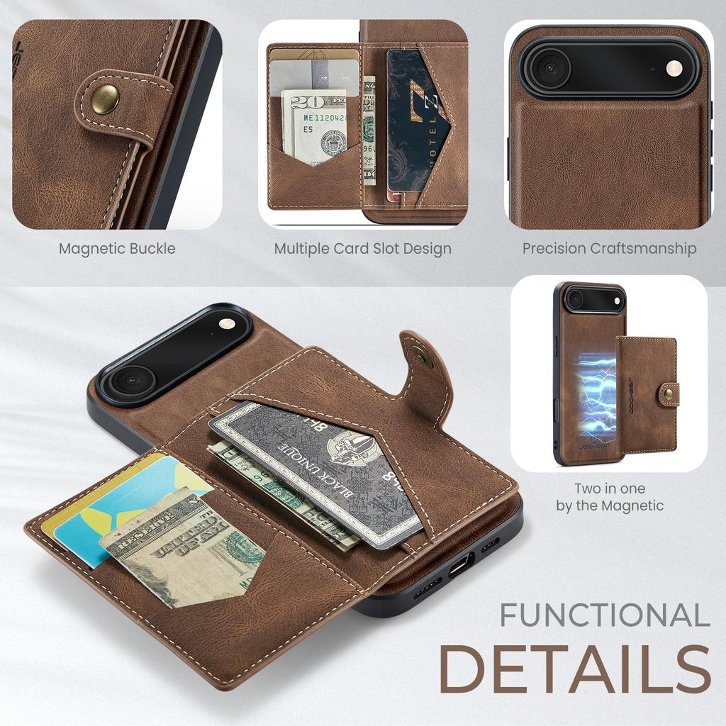 For iPhone Air Case JEEHOOD J01 Retro Leather + TPU Phone Cover Detachable Magnetic Card Holder