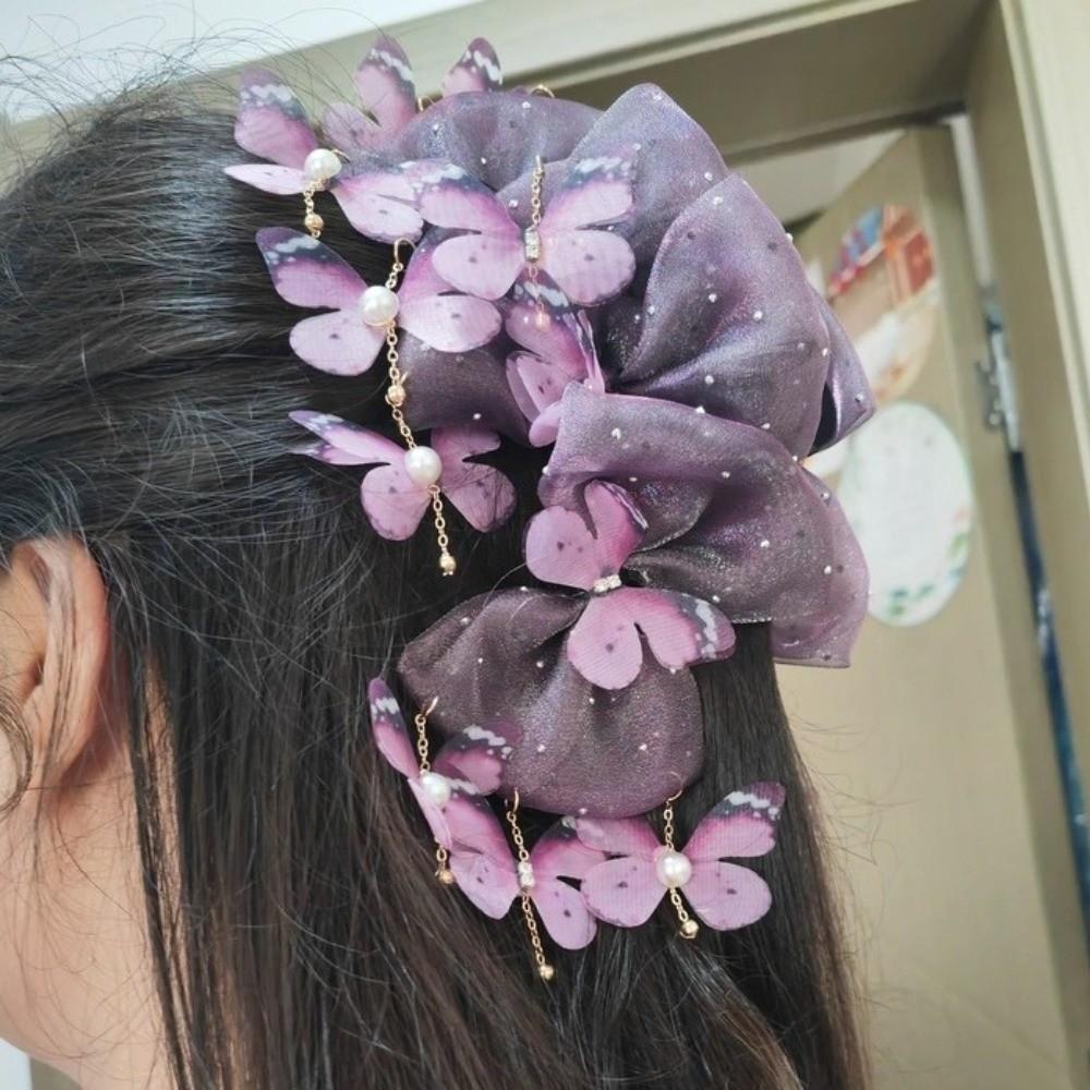 Imitation Pearl Butterfly Hairgrips Elegant Shark Clip Fashion Bow Mesh Hair Claw Party