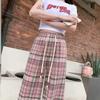 Petite Retro Pink Plaid Wide-Leg Pants, 150cm